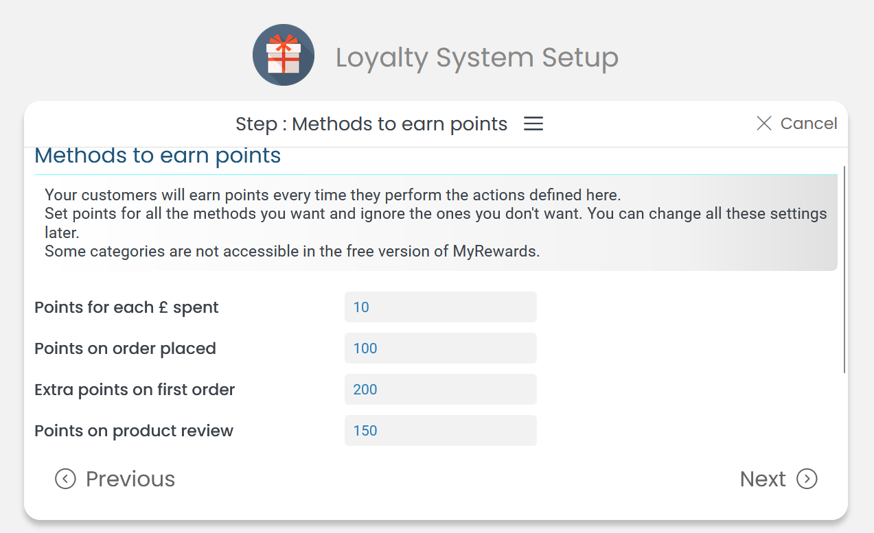 Set reward points based on user actions.