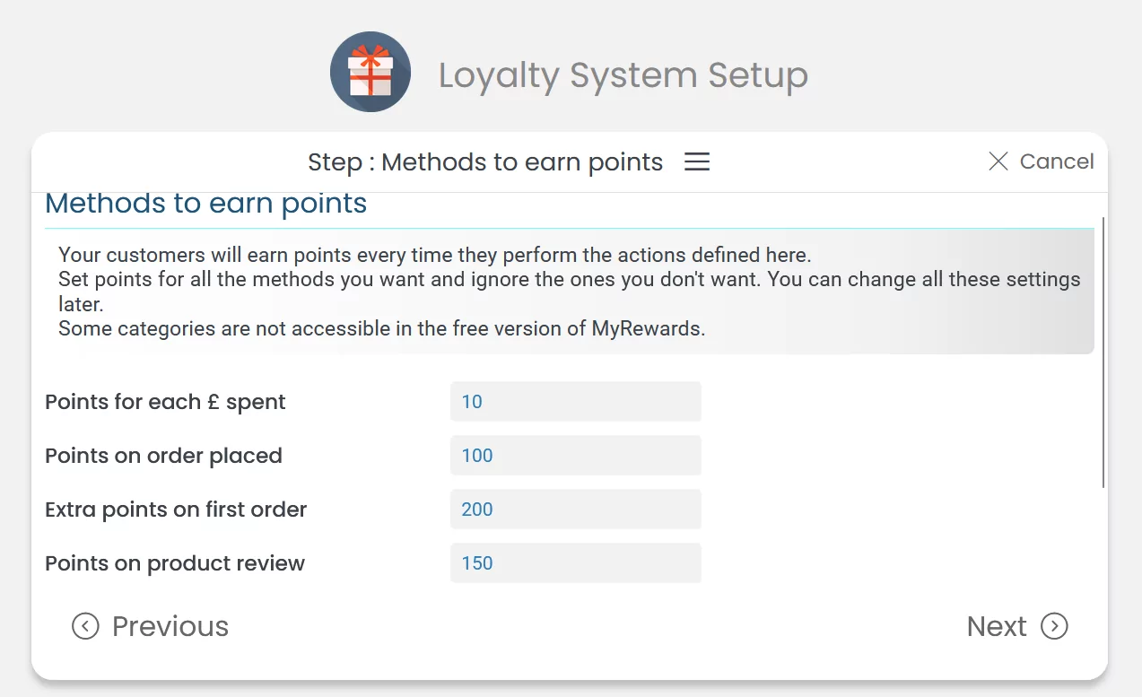 Set reward points based on user actions.