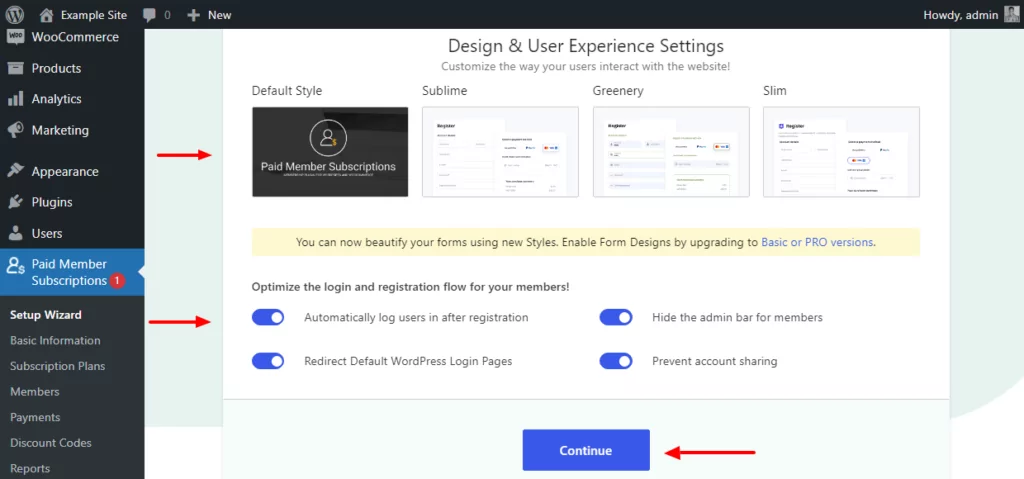 paid member subscriptions design and user experience settings