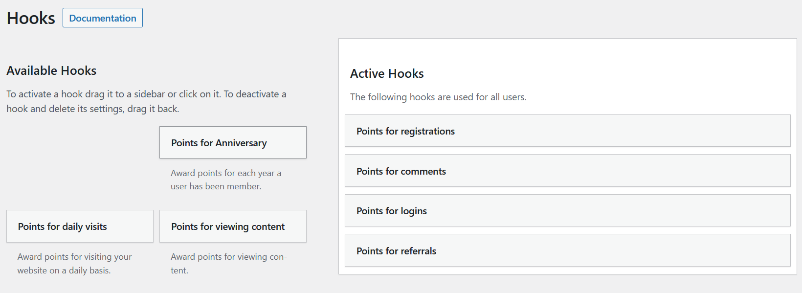 User actions that attract reward points