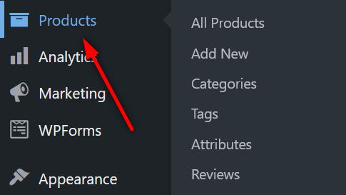 WooCommerce product menu