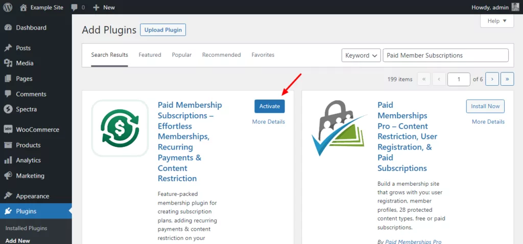 activating the paid member subscriptions plugin