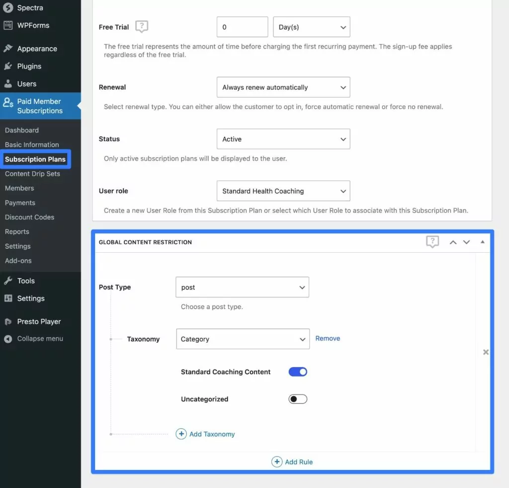 Bulk restrict coaching membership content