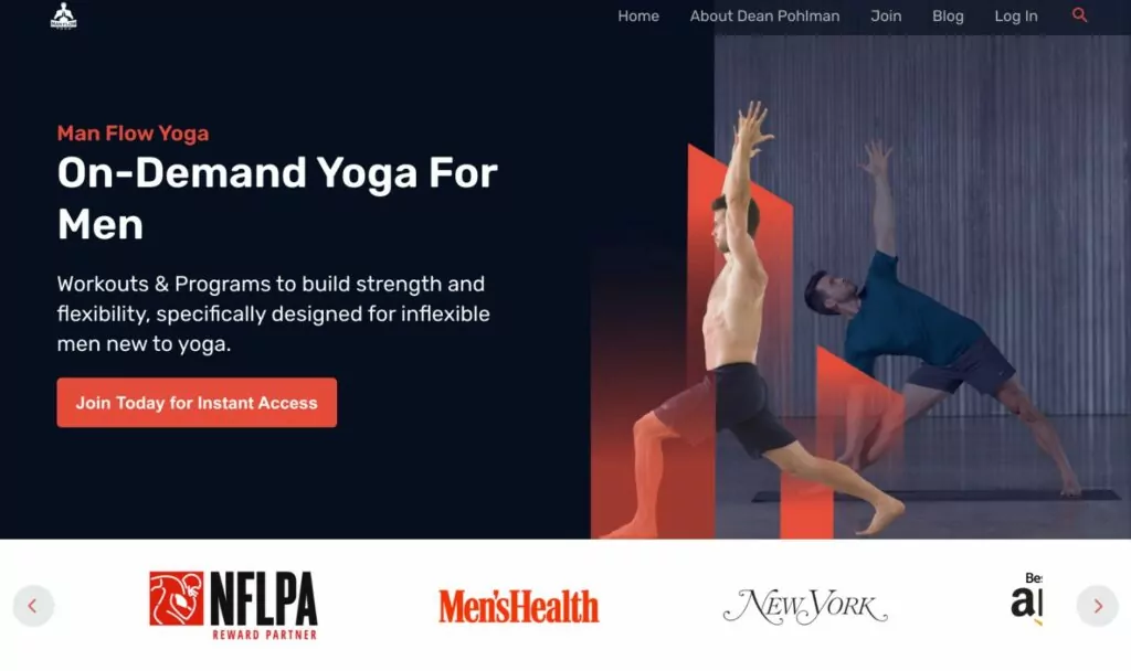 Man Flow Yoga is one of the best coaching website examples for Yoga 