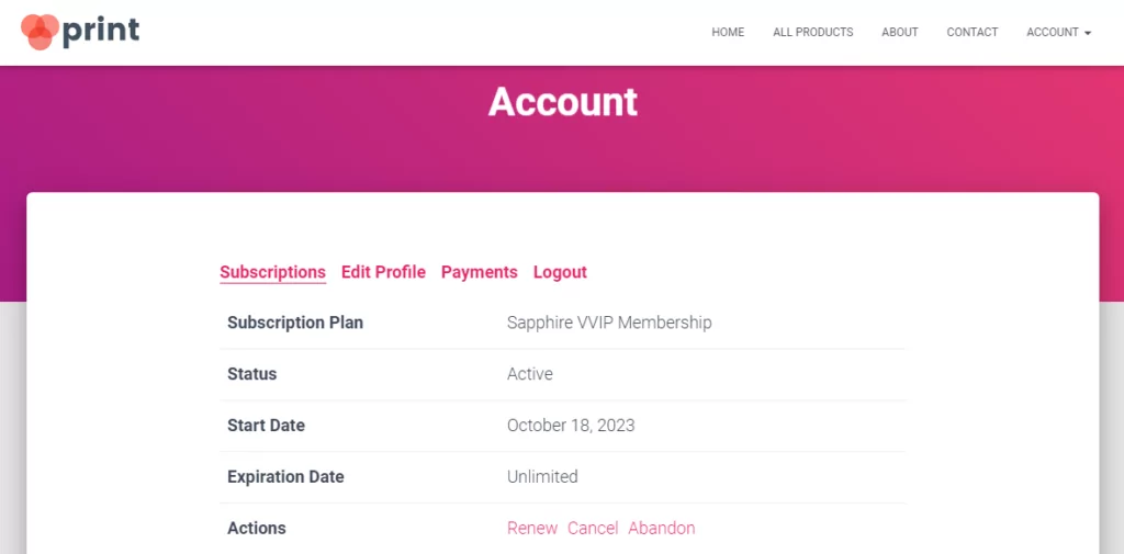 paid member subscriptions account page