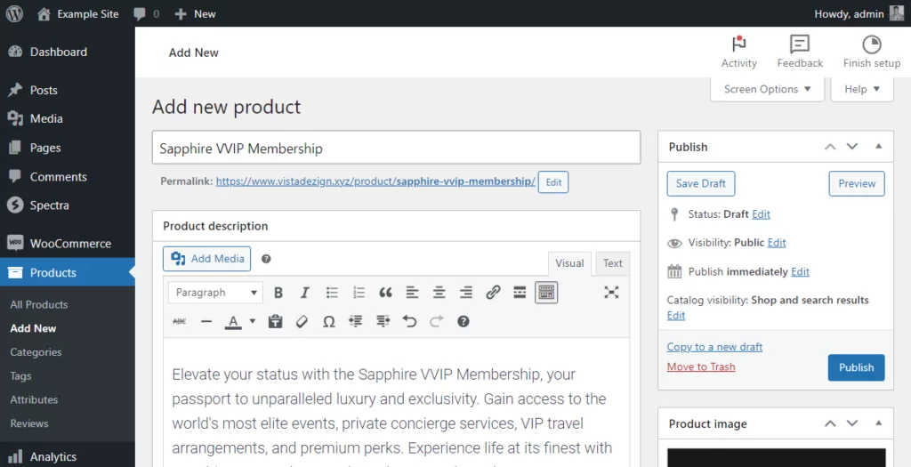 enter woocommerce product details