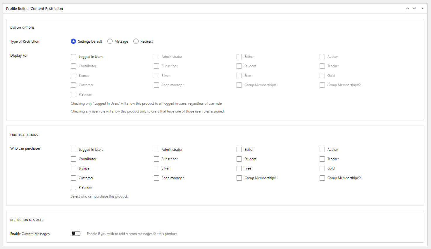 Profile Builder Content Restriction Meta Box for WooCommerce Products