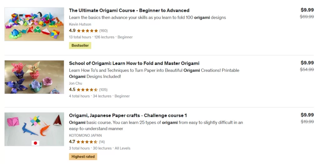 Origami course online as a side hustle