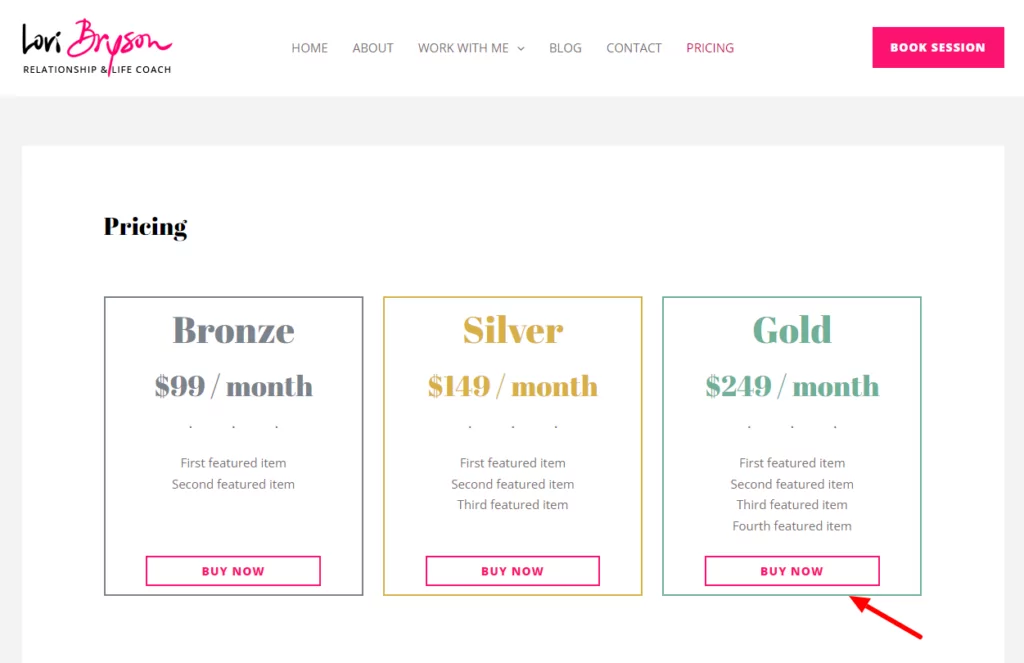 example membership blog pricing page