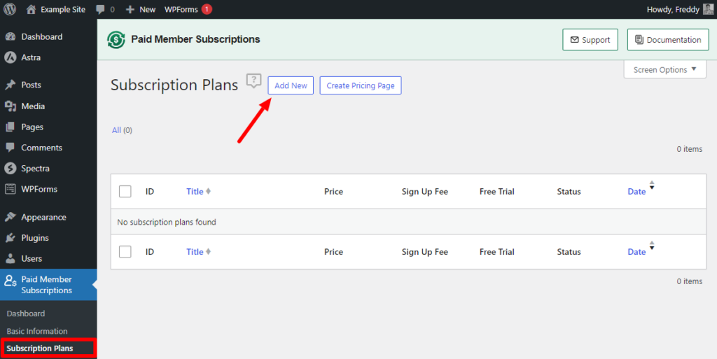 adding new subscription plan in paid member subscriptions
