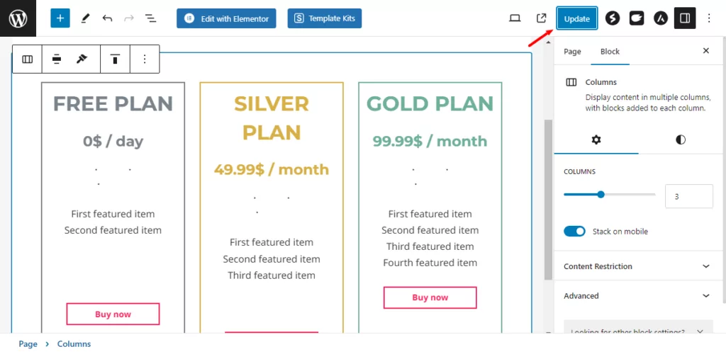 edit pricing page