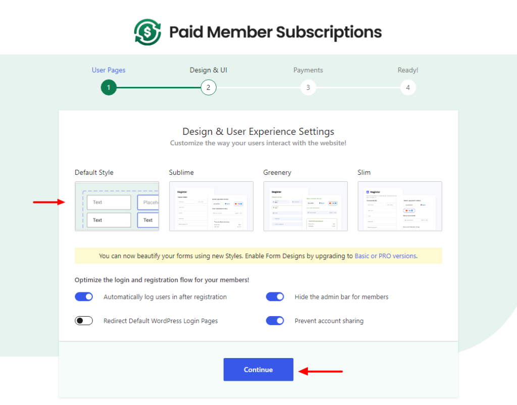 paid member subscriptions setup wizard