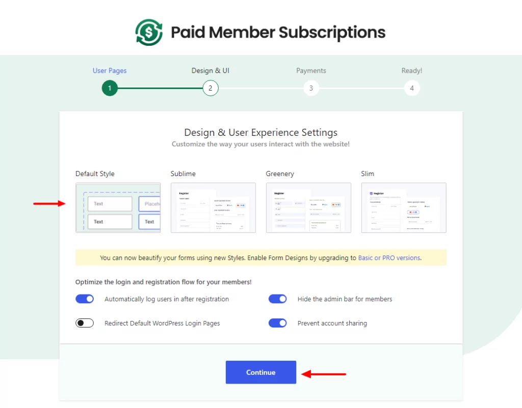 paid member subscriptions setup wizard