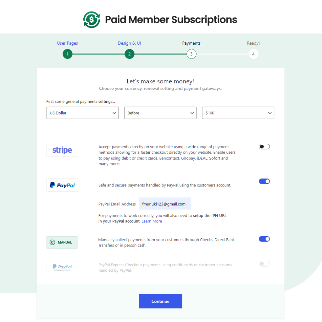 paid member subscriptions setup wizard