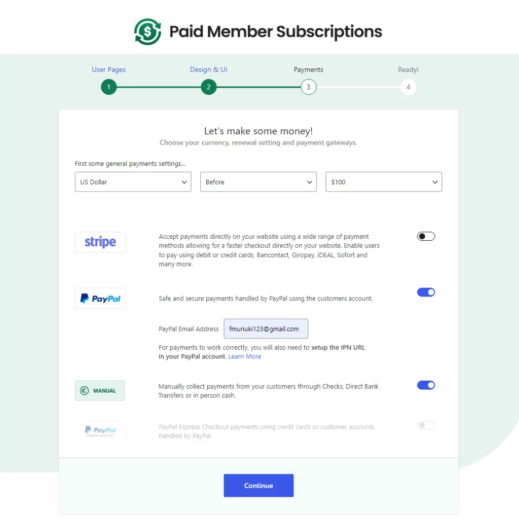 paid member subscriptions setup wizard