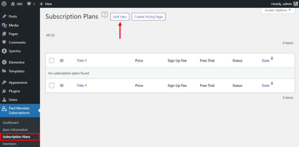 adding a new subscription plan in paid member subscriptions