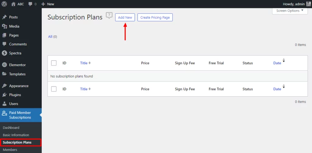 adding a new subscription plan in paid member subscriptions