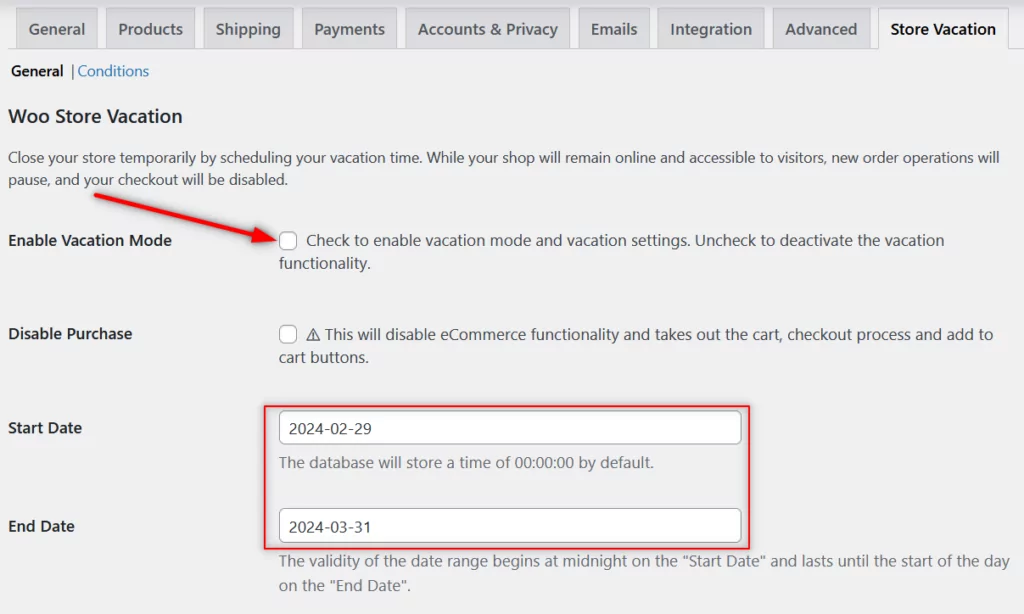 Disabling checkout for a specified period