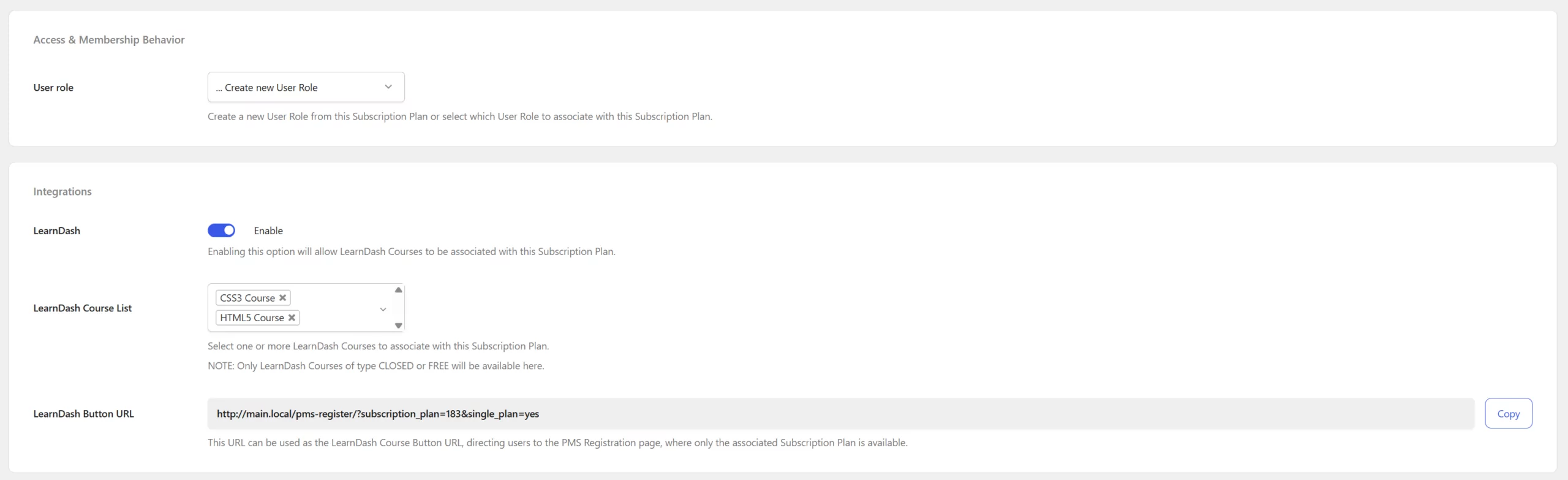Activating the LearnDash integration on the subscription plan