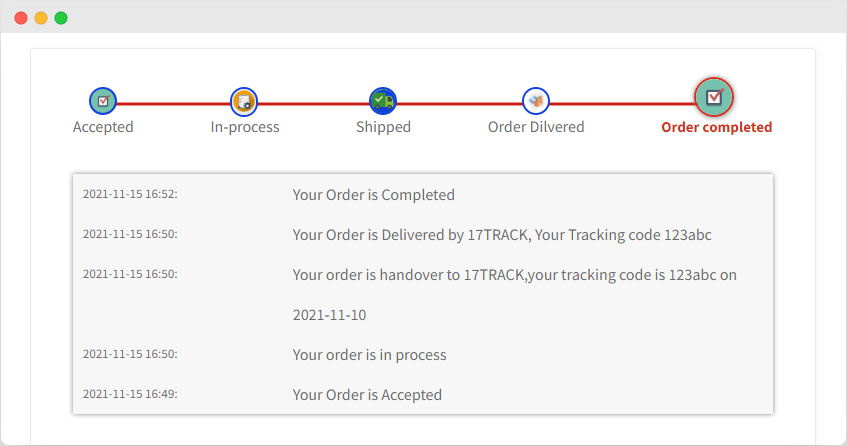 Attractive shipment tracking timeline