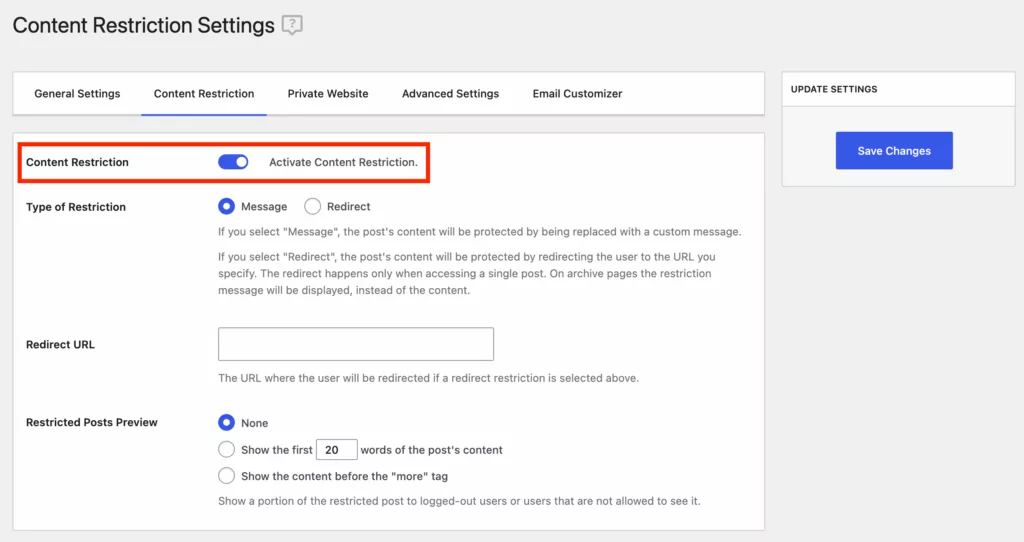 Activating content restriction features in the Profile Builder plugin