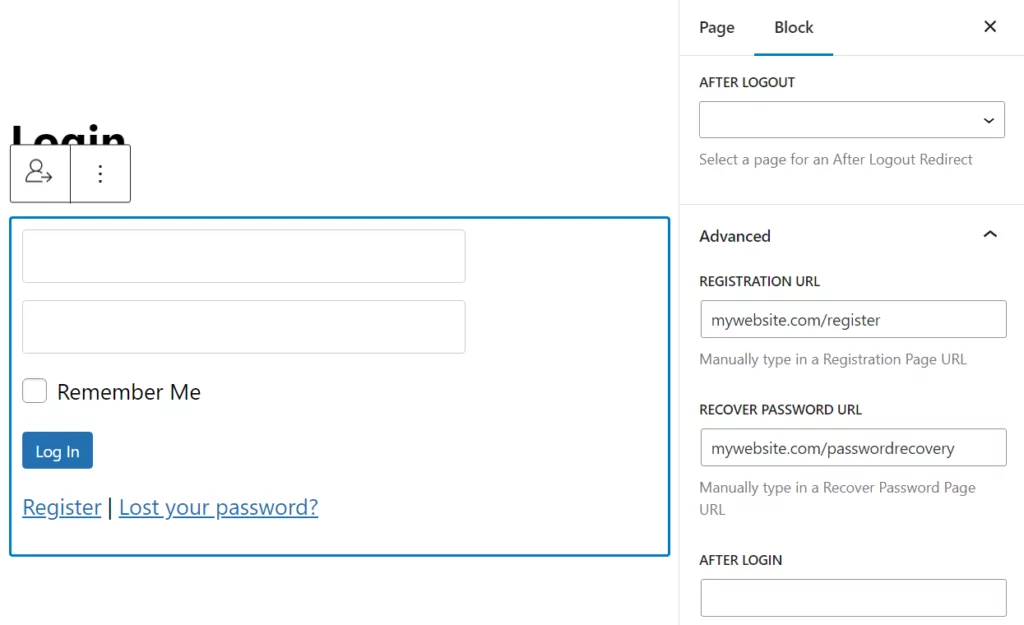 Adding password recovery and registration links to a login form