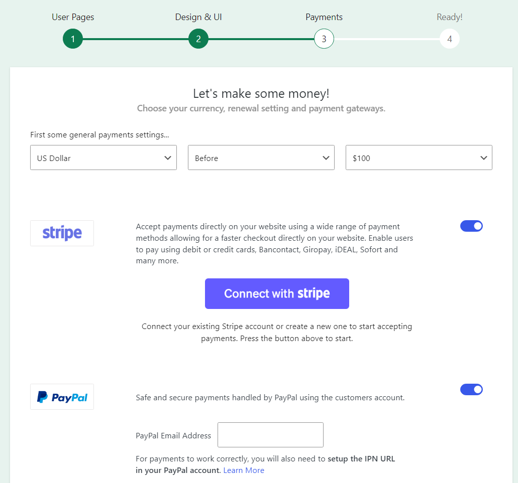 Configure payment options for your nutrition website