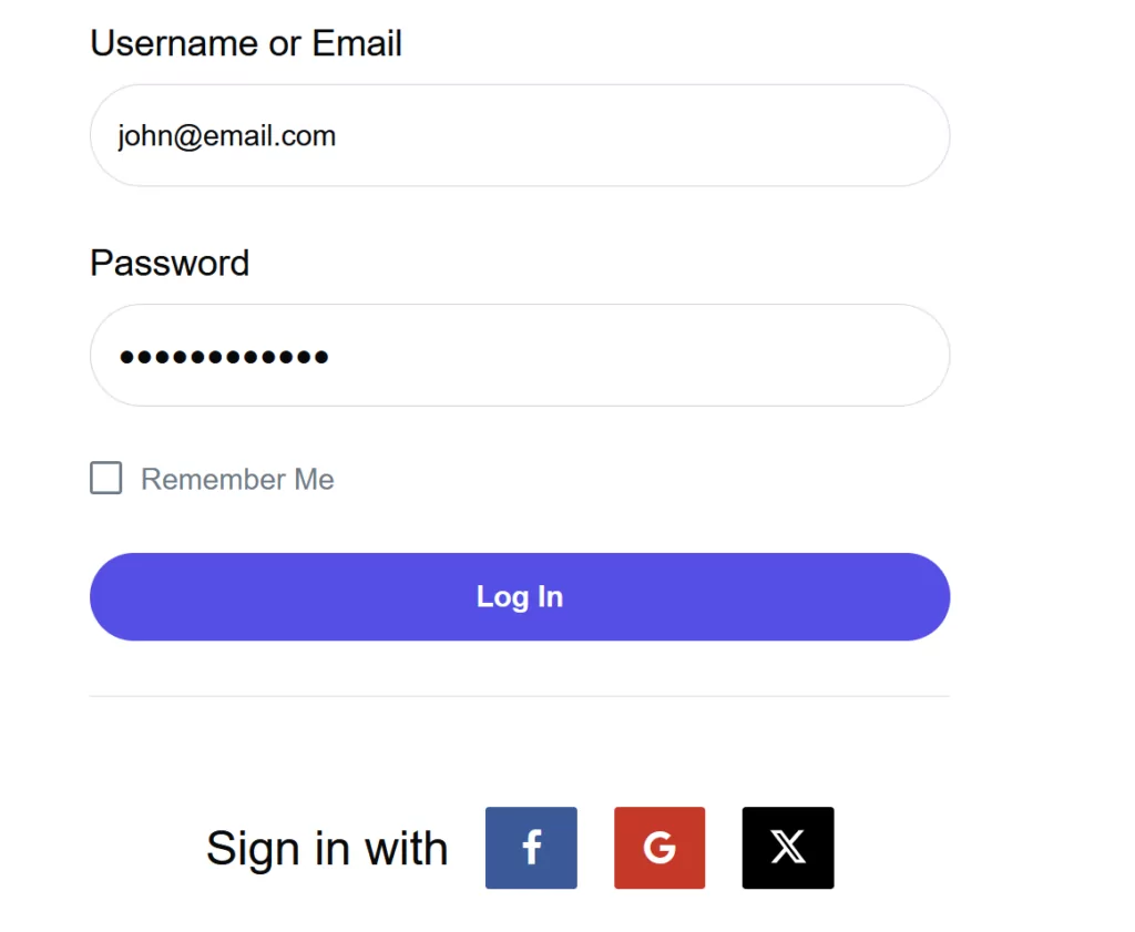 A login form with social options