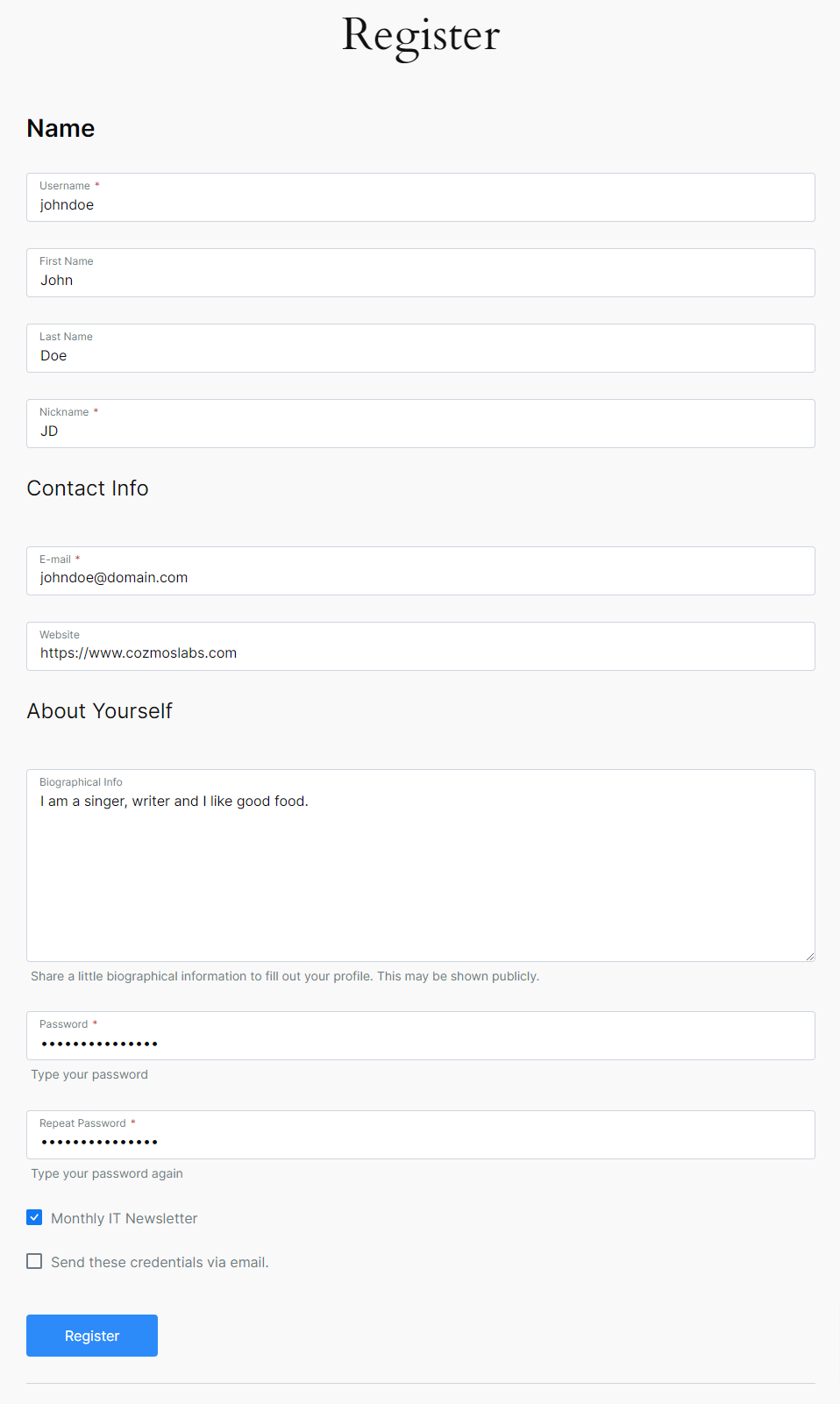 Profile Builder - MailChimp - Registration Form