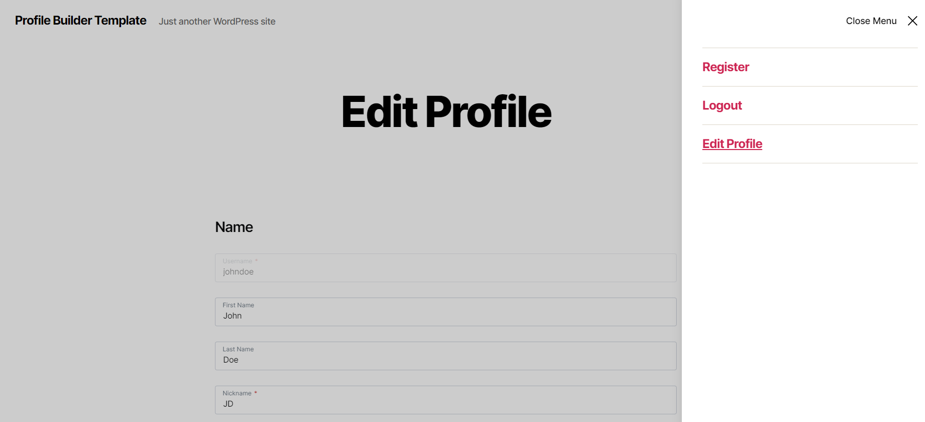 Profile Builder Pro - Custom Profile Menus - Display Mode - Logged In Subscriber