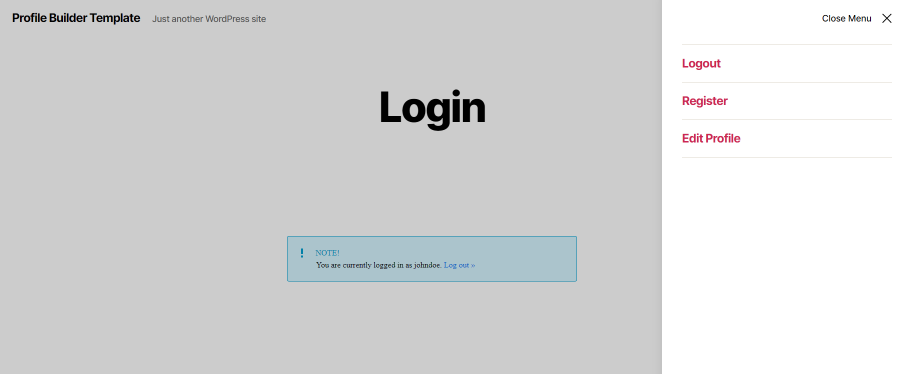 Profile Builder Pro - Custom Profile Menus - Login - Logout - Logged In User