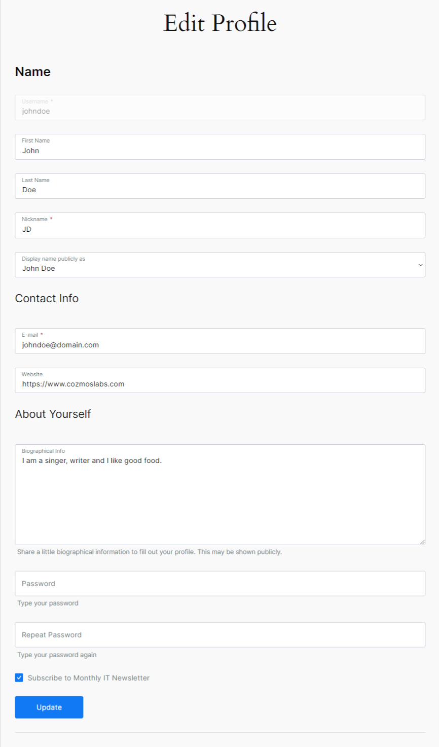 Profile Builder - MailChimp - Edit Profile Form