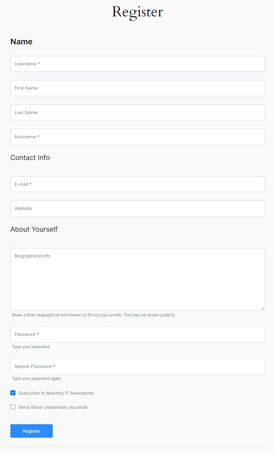 Profile Builder Pro - MailPoet - Registration Form