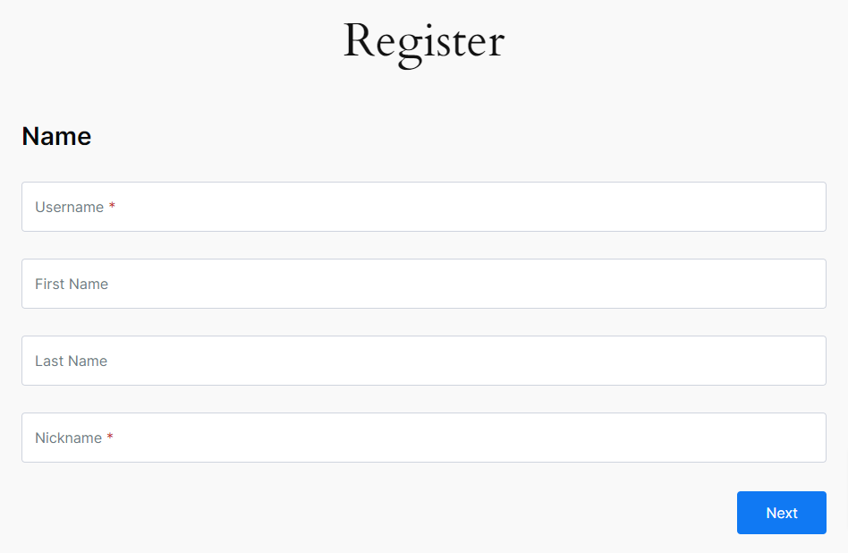 Profile Builder Pro - Multi-Step Forms - Add Form Break Point - Registration Form - User Side - Step 1