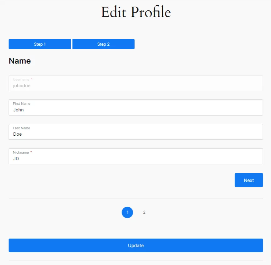 Profile Builder Pro - Multi-Step Forms - Pagination and Tabs - Edit Profile Form - User Side - Step 1