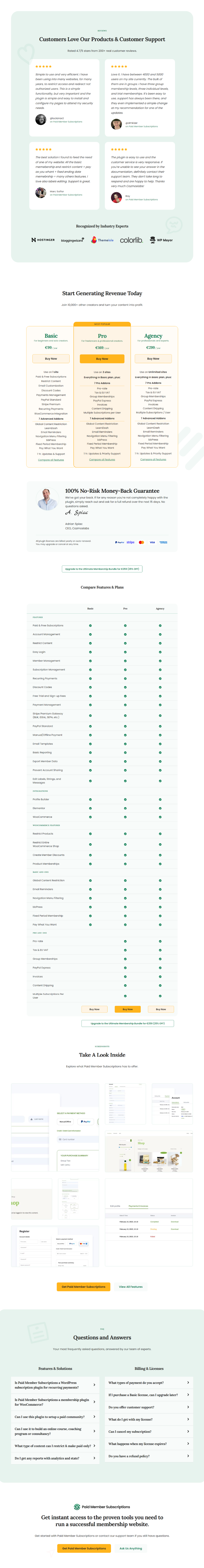 paid member subscriptions pricing page