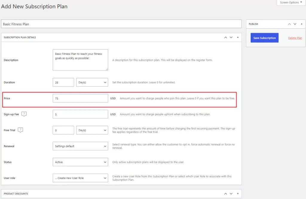 Create subscription plan