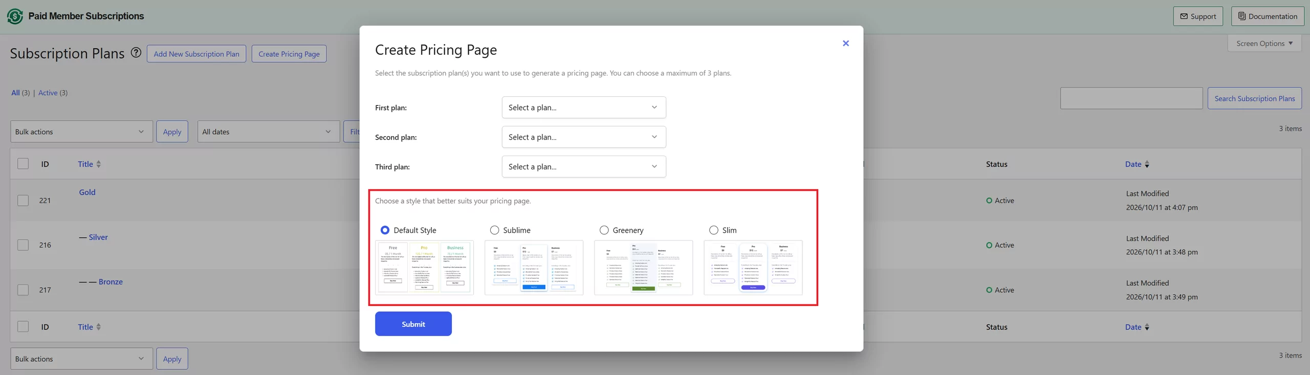 Choosing the pricing page style
