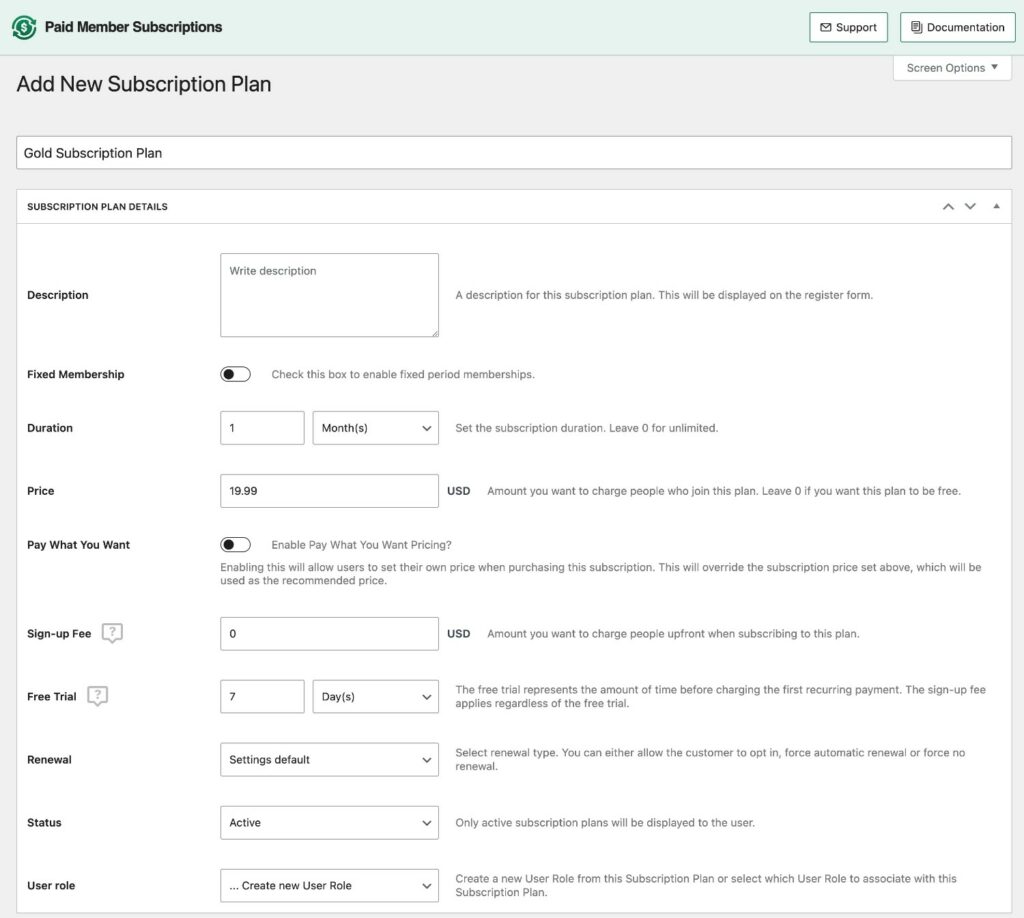 Creating a subscription plan with PMS