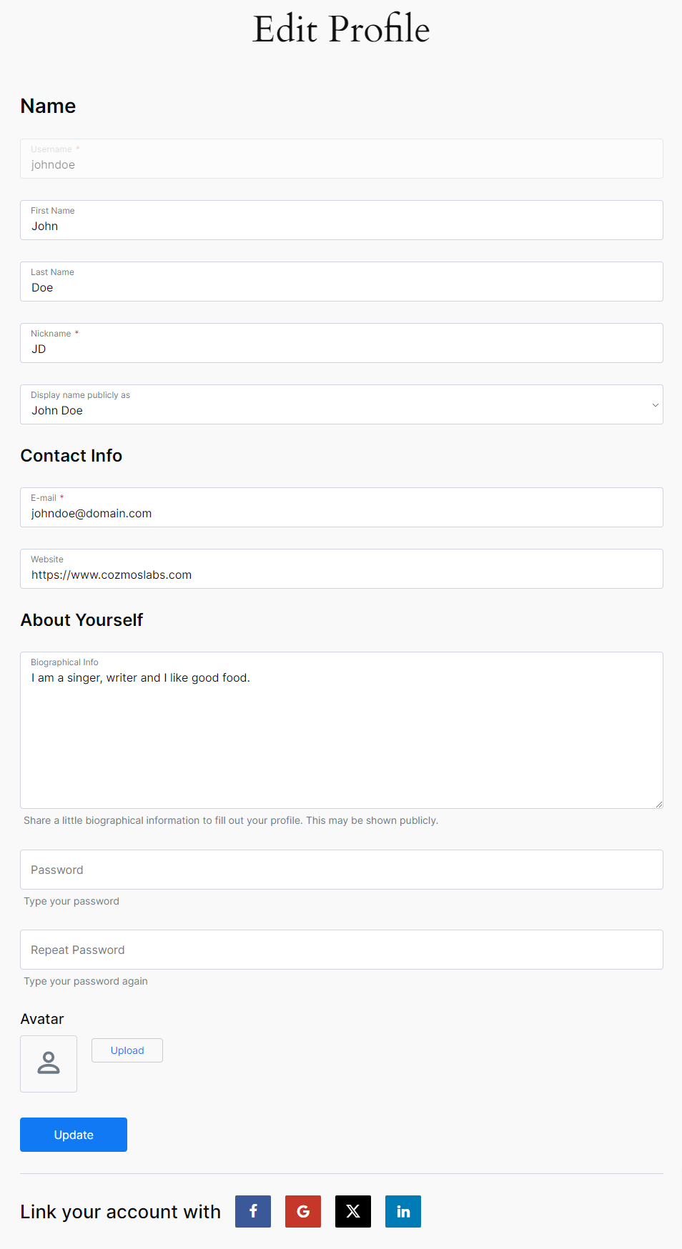 Profile Builder Pro - Social Connect - General Settings - Edit Profile Form