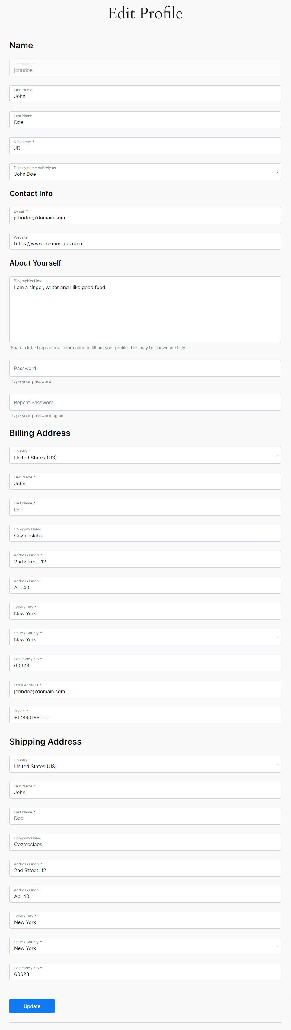 Profile Builder Pro - WooCommerce Sync - Edit Profile Form