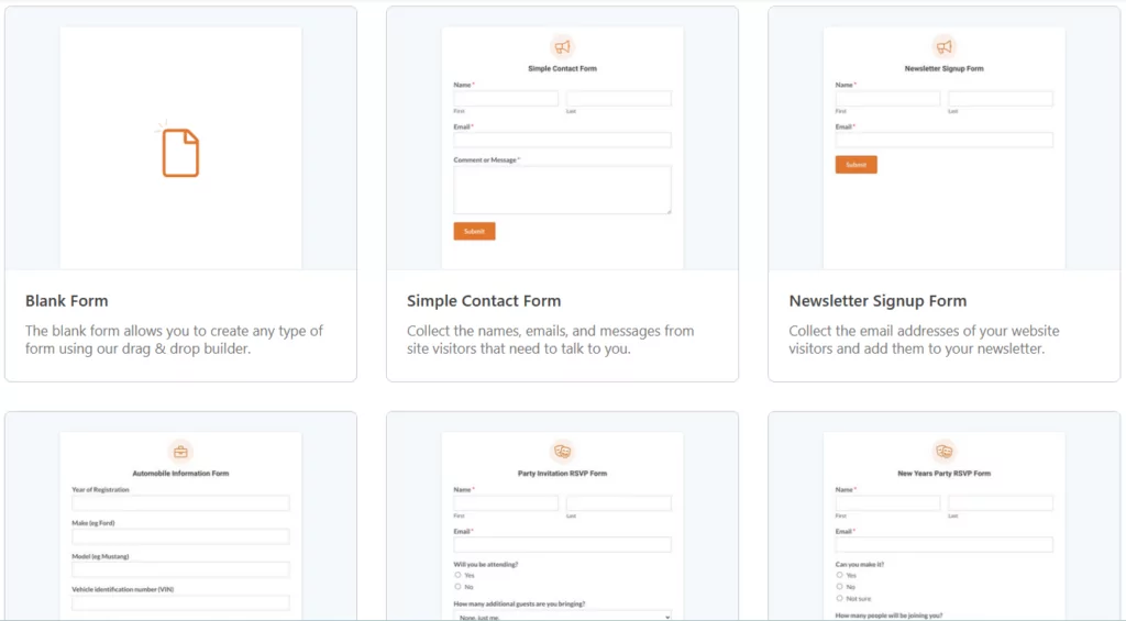 WPForms 6 free templates