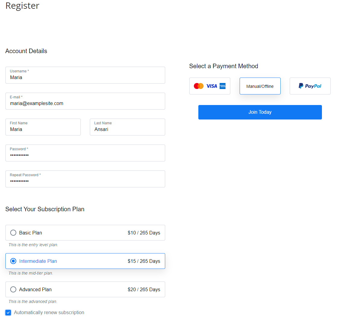 Registration form