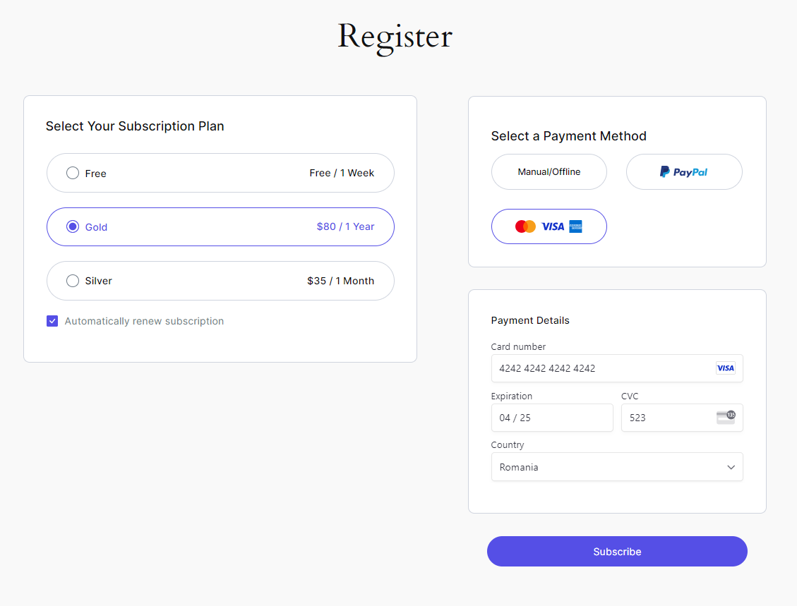 Purchasing a membership while being logged-in