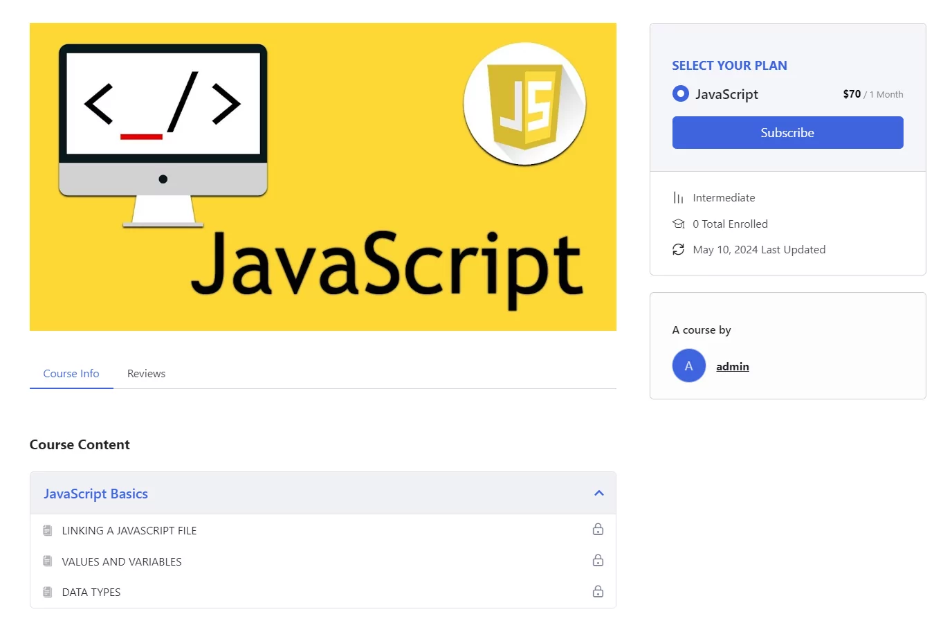 TutorLMS JavaScript course