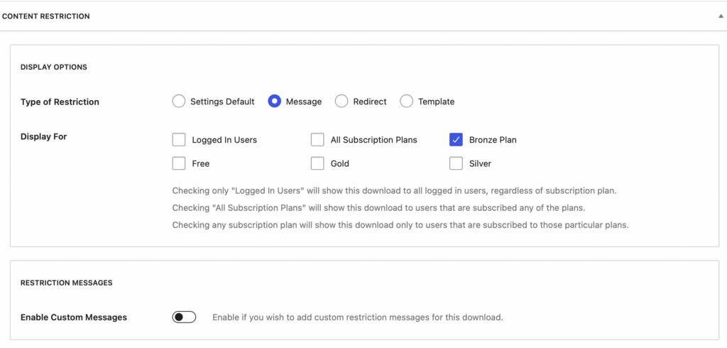 content restriction box in paid member subscriptions