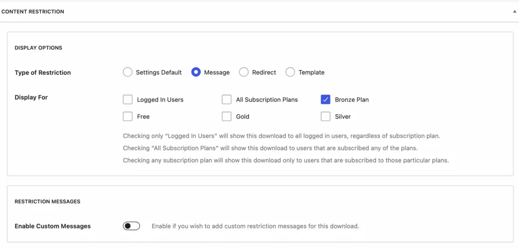 content restriction box in paid member subscriptions