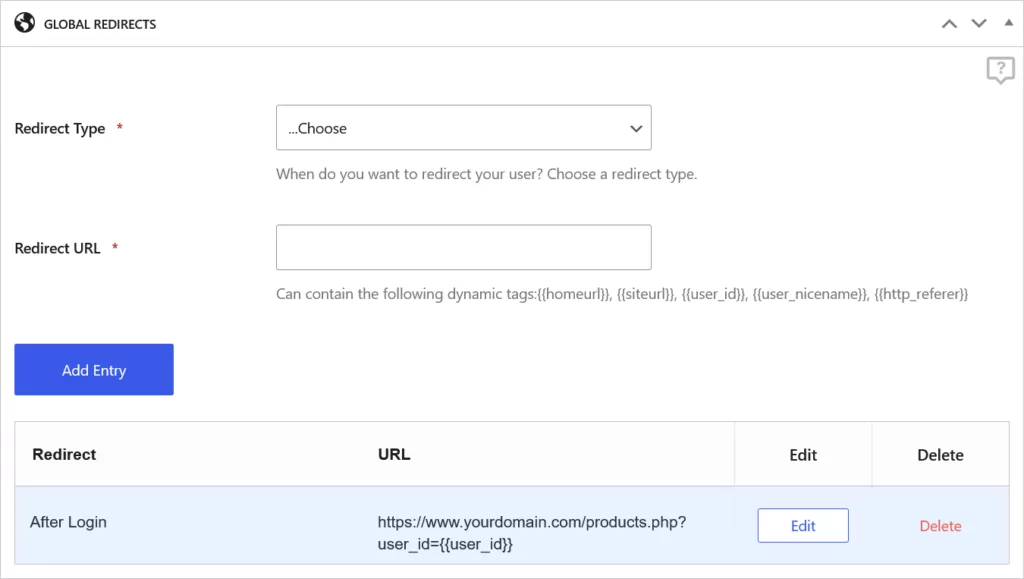 Dynamic URL redirect setup