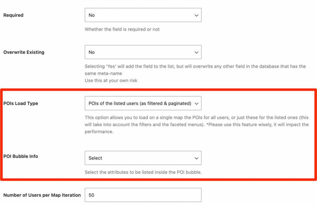 WordPress map settings