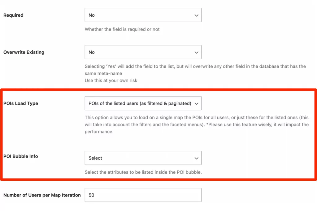 WordPress map settings